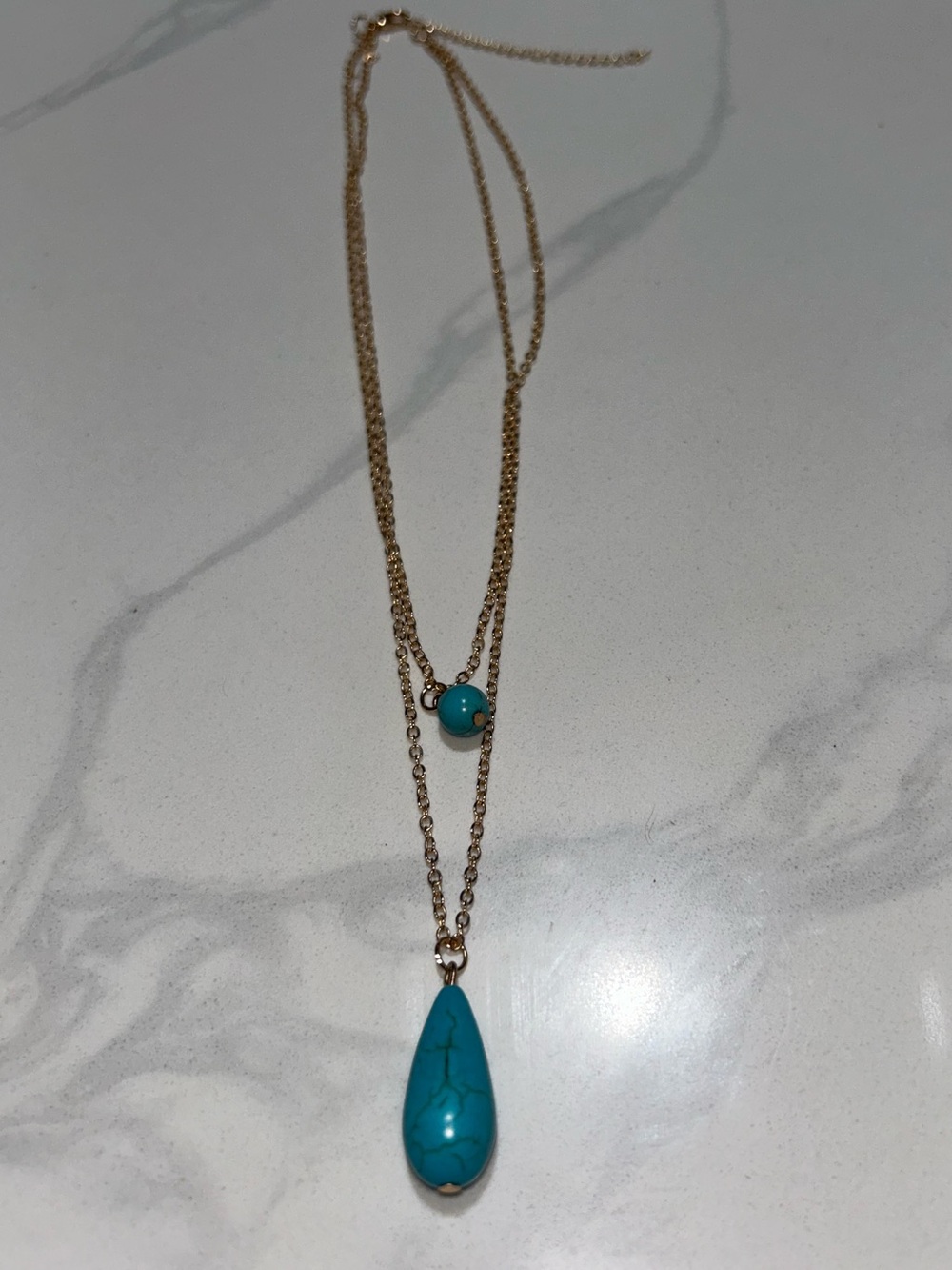 Gold Chain Necklace with Turquoise Teardrop Pendant